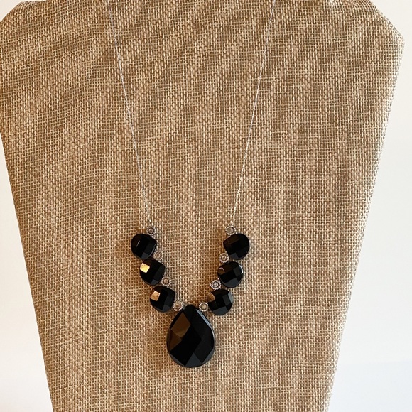Vintage 925 Classy Black Faceted Glass Necklace - Picture 5 of 5